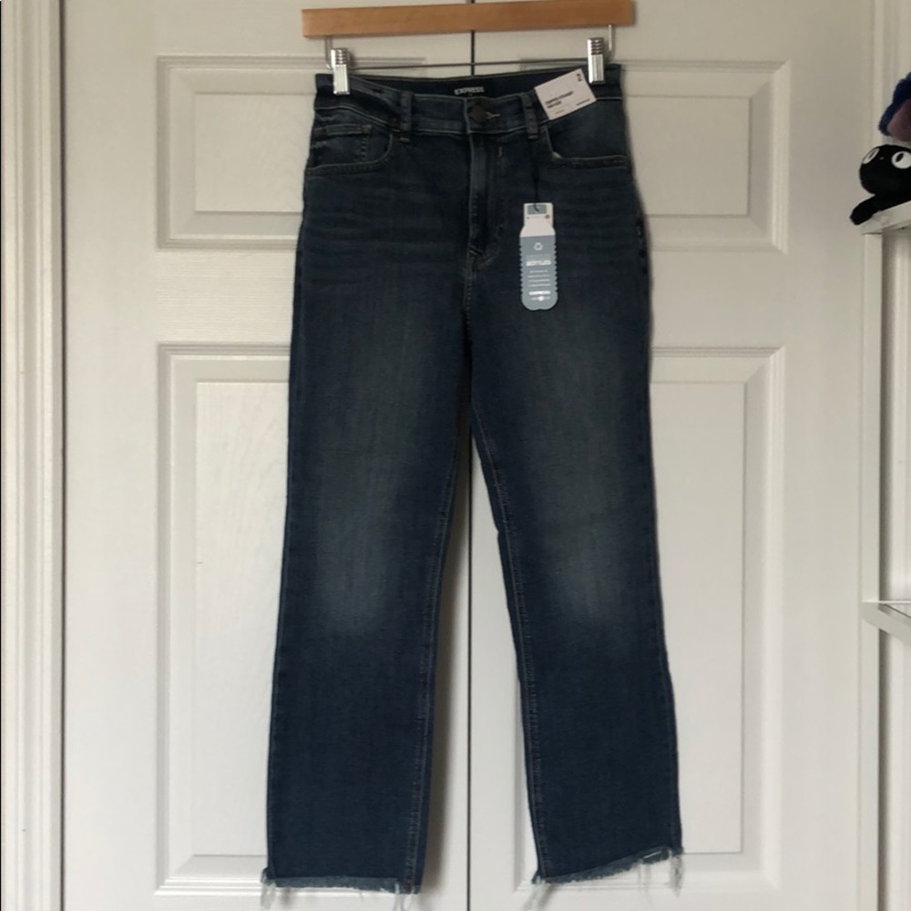 Cropped straight high rise jeans